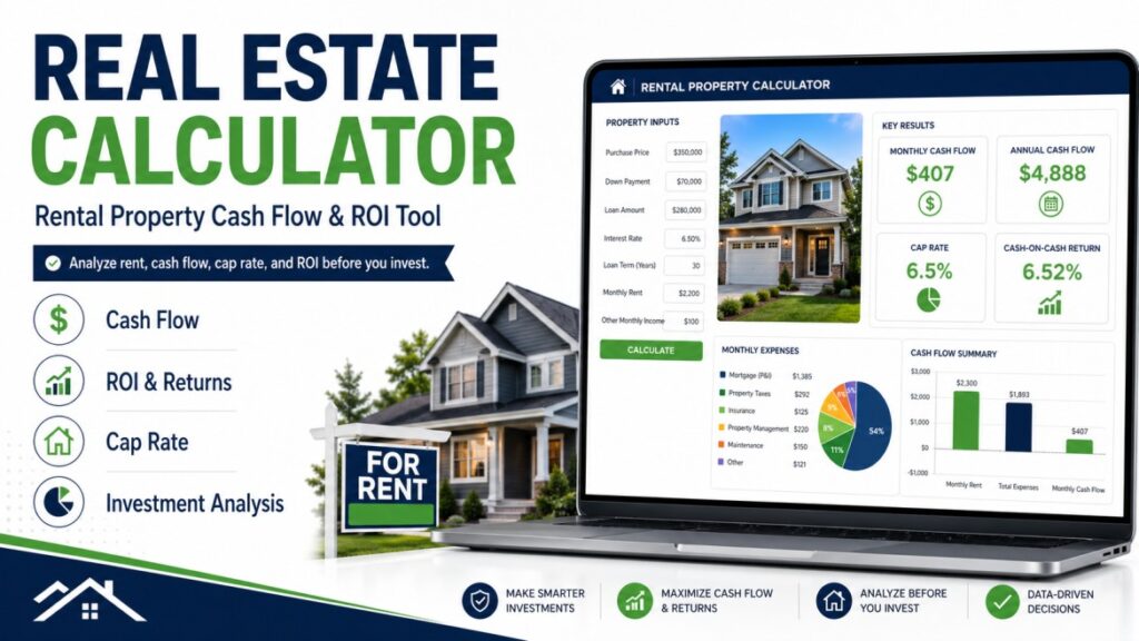 Real Estate Calculator for Rental Property Cash Flow and ROI