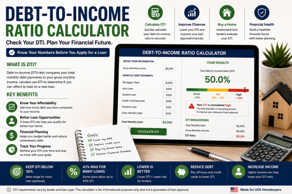 Debt-to-Income Ratio Calculator for Mortgage and Loan Approval