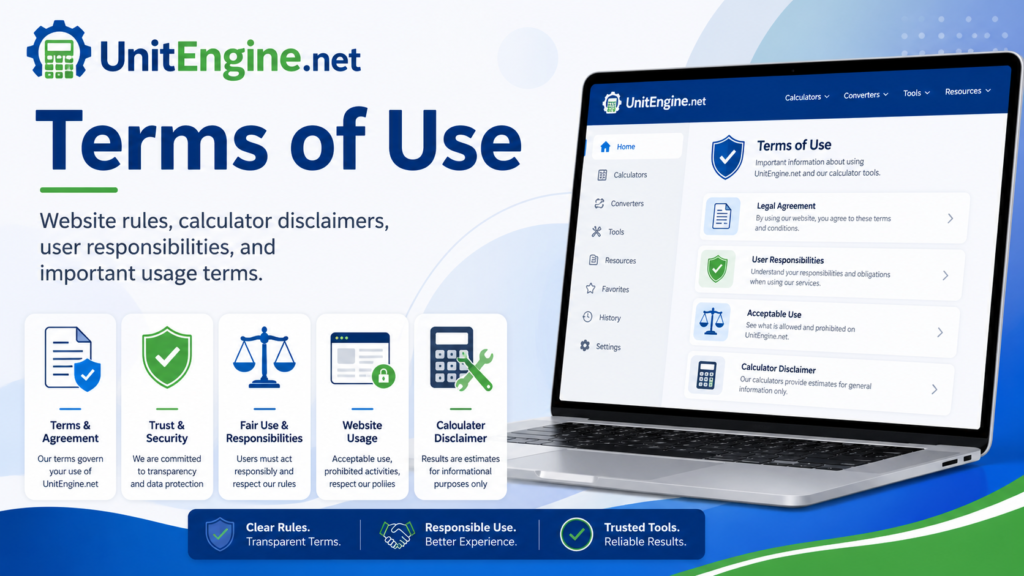 Terms of Use UnitEngine.net website rules and calculator disclaimer